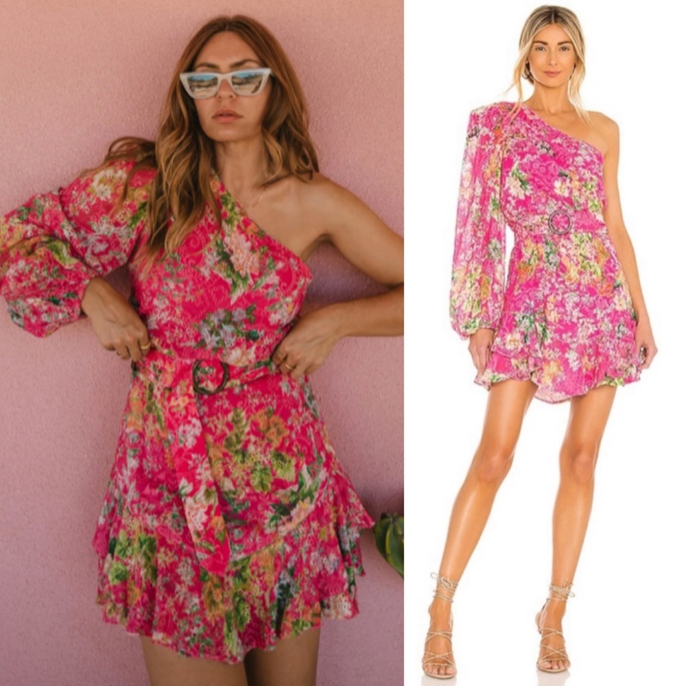 Hemant and Nandita Miyu One Shoulder Dress in Pink Floral Size Medium